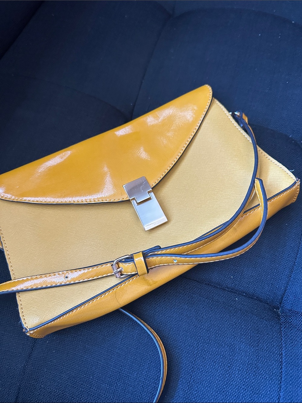 Melie Bianco Yellow Crossbody Clutch with Silver Hardware